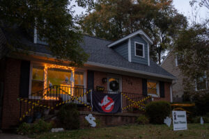 House decorated with Ghostbusters decorations